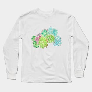 succulent arrangement watercolor painting Long Sleeve T-Shirt